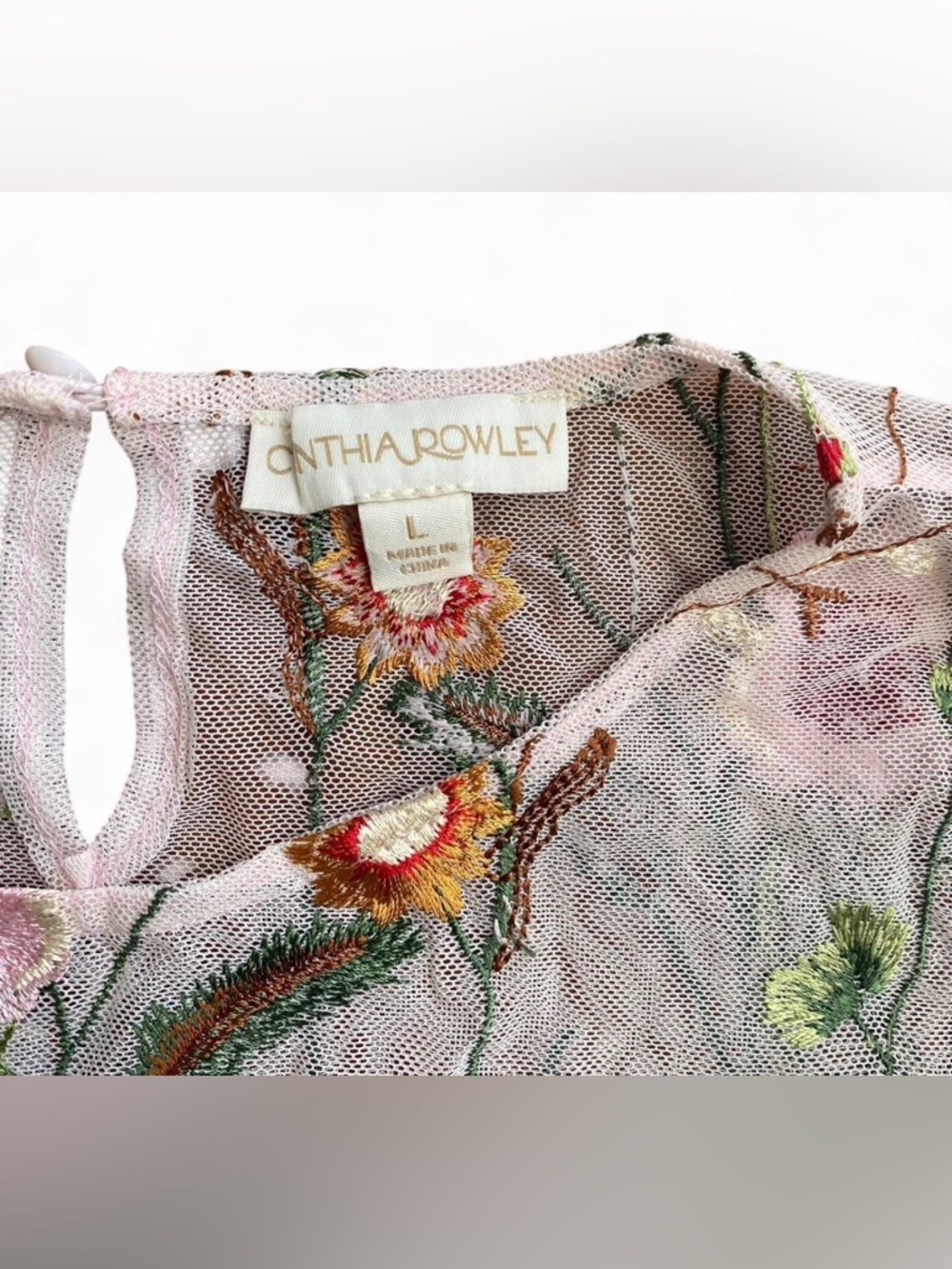 Cynthia Rowley sheer floral embroidered mesh top Cottage/fairy Style Size Large - Picture 3 of 5